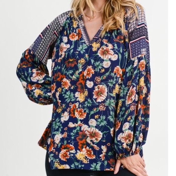 Boho Floral Print Long Sleeve Top - Picture 3 of 5